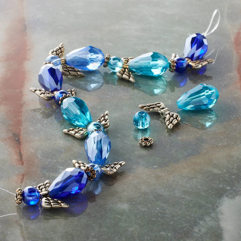 12 Pack: Aqua Mix Glass & Metal Angel Beads by Bead Landing™