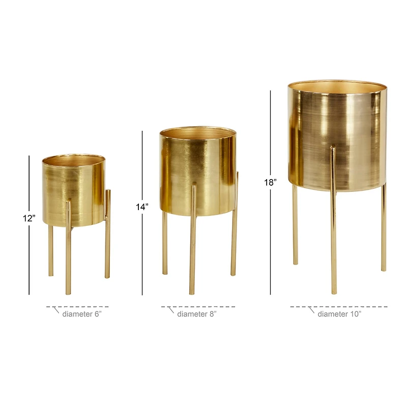 Gold Metal Contemporary Planter Set