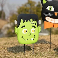 Glitzhome® 3.5ft. Halloween Metal Stacked Ghost, Frankenstein, Black Cat and Pumpkin Yard Stake