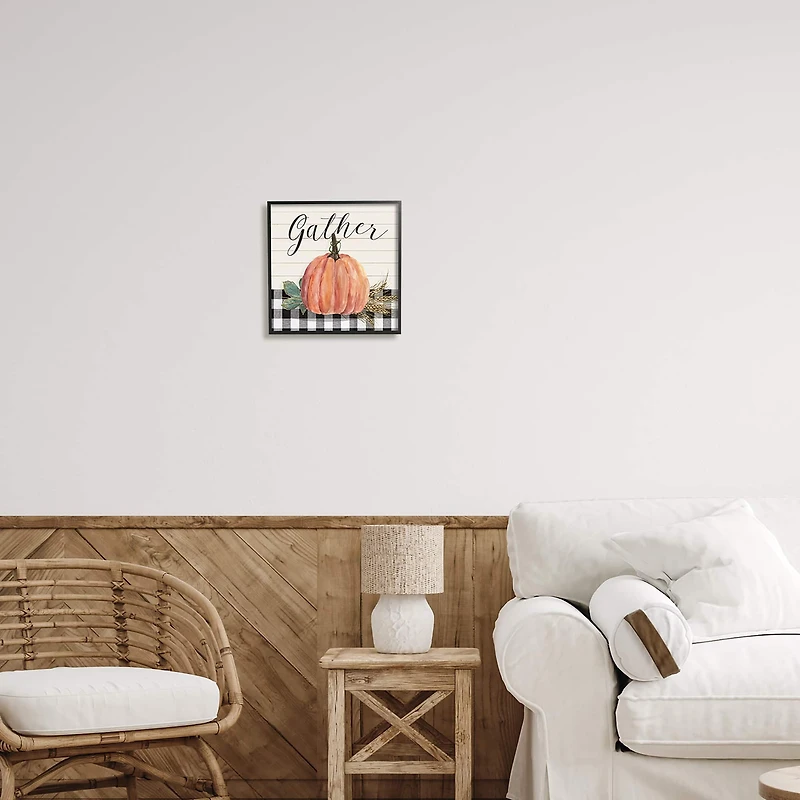 Stupell Industries Gather Seasonal Botanical Pumpkin Framed Giclee Art