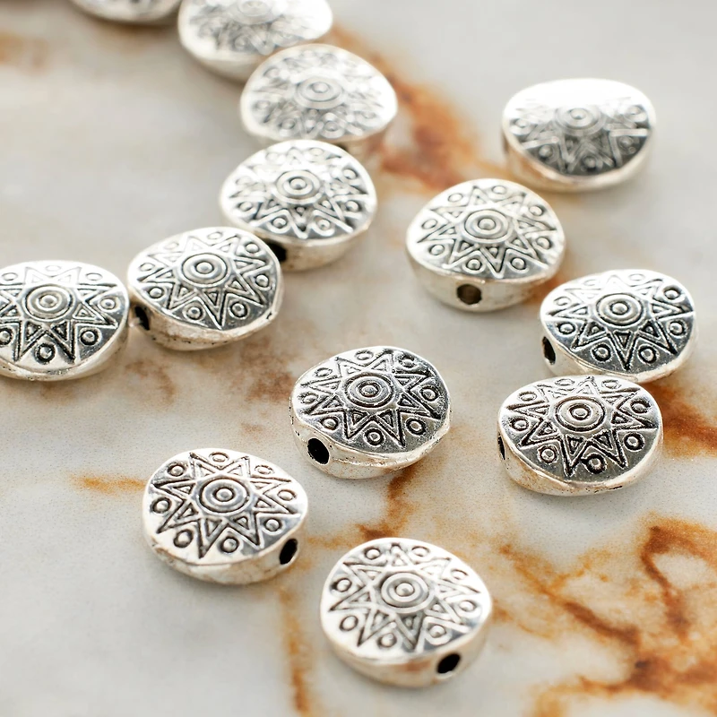 12 Pack: Antique Silver Carved Lentil Beads, 11mm by Bead Landing™