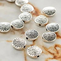12 Pack:  Antique Silver Carved Lentil Beads, 11mm by Bead Landing™