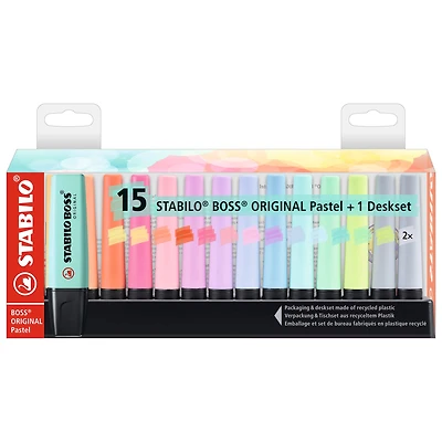 STABILO® BOSS® Original 15-Color Pastel Highlighters & Desk Set