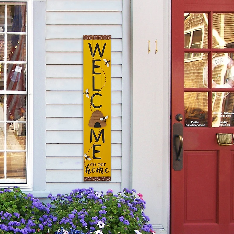 Glitzhome® 42" Wood Bees WELCOME Porch Sign