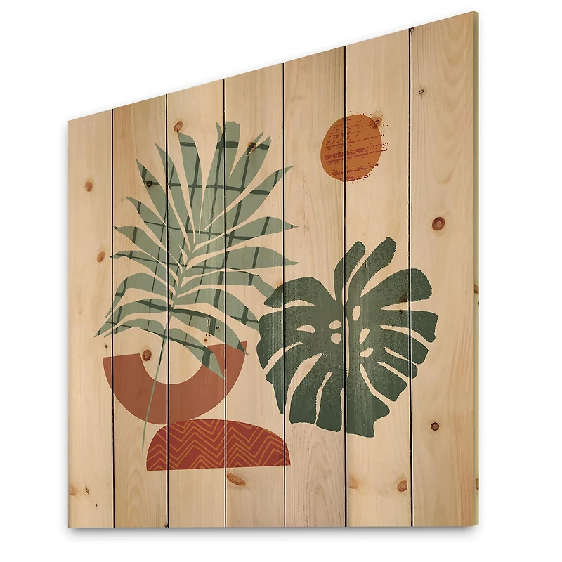 Designart - Moon & Sun Shapes In Retro Green & Terracotta Tone