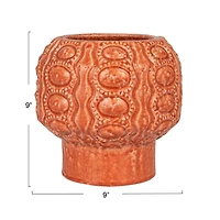 Hello Honey® 9" Coral Crackle Glaze Embossed Terra Cotta Footed Vase Planter