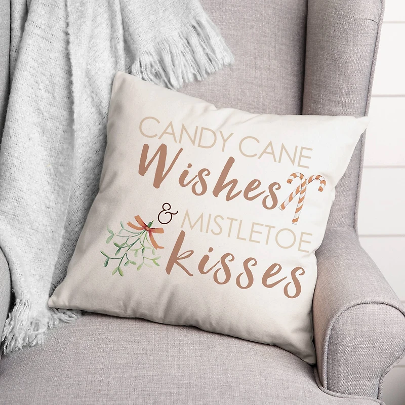 Candycane Wishes Kisses 18x18 Throw Pillow