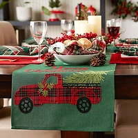 DII® 70" Green Merry Christmas Truck Embroidered Table Runner