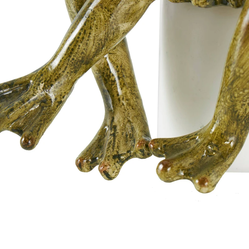 11" Bronze Frogs Sitting with Umbrella Sculpture
