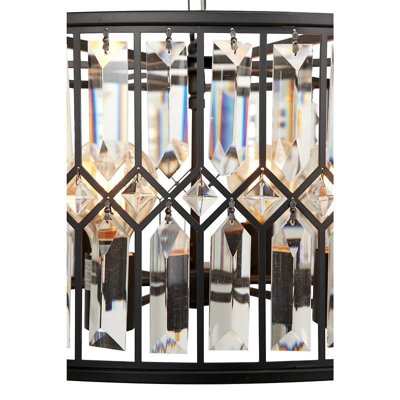 Black Iron Glam Drum Chandelier, 13" x 24" x 24"