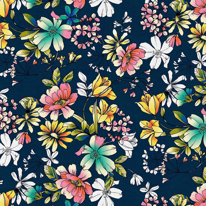 Fabric Editions Navy Belle Garden Cotton Fabric
