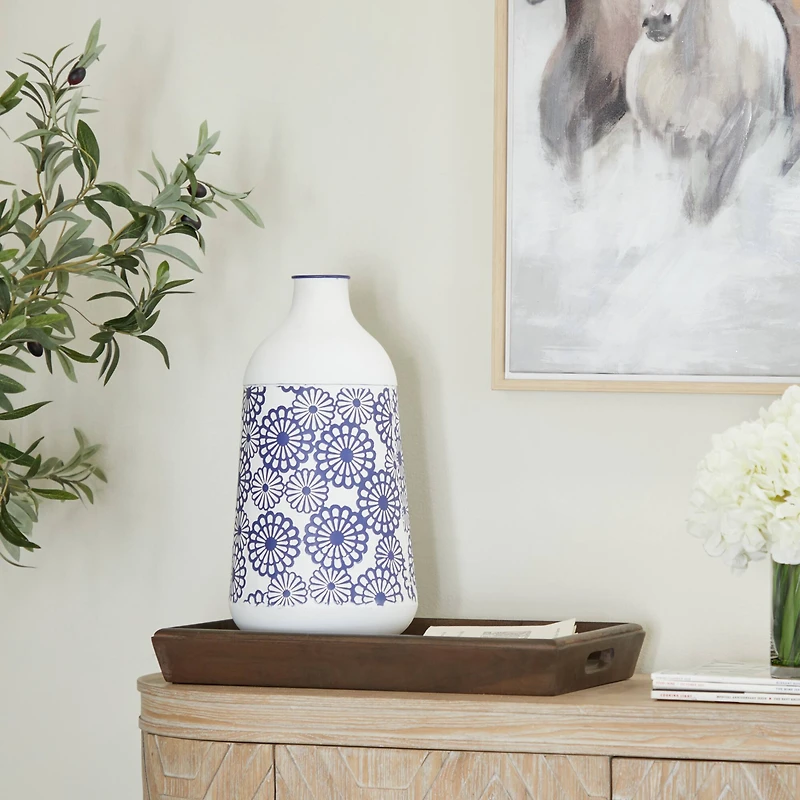 White Iron French Country Vase, 16" x 8" x 8"