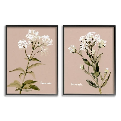 Stupell Industries White Boneset Flowers Soft Green White Brown in Frame Wall Art
