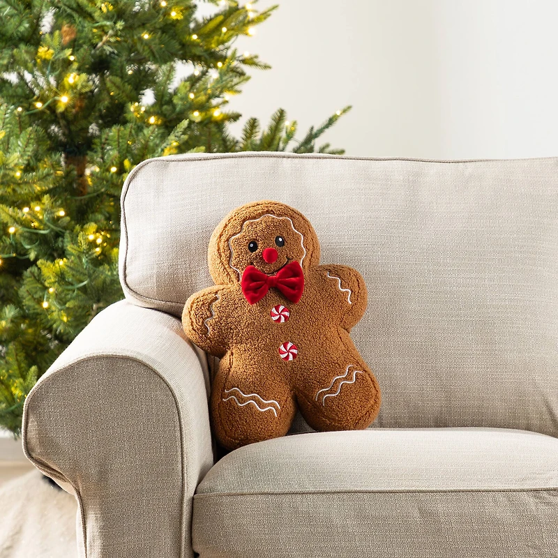 Glitzhome® 15"H Christmas Gingerbread Man Shaped Pillow