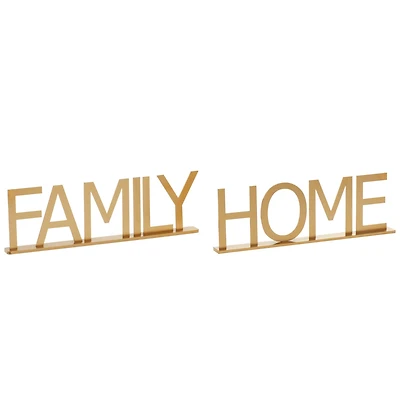 10" Gold Metal Family & Home Tabletop Sign Set