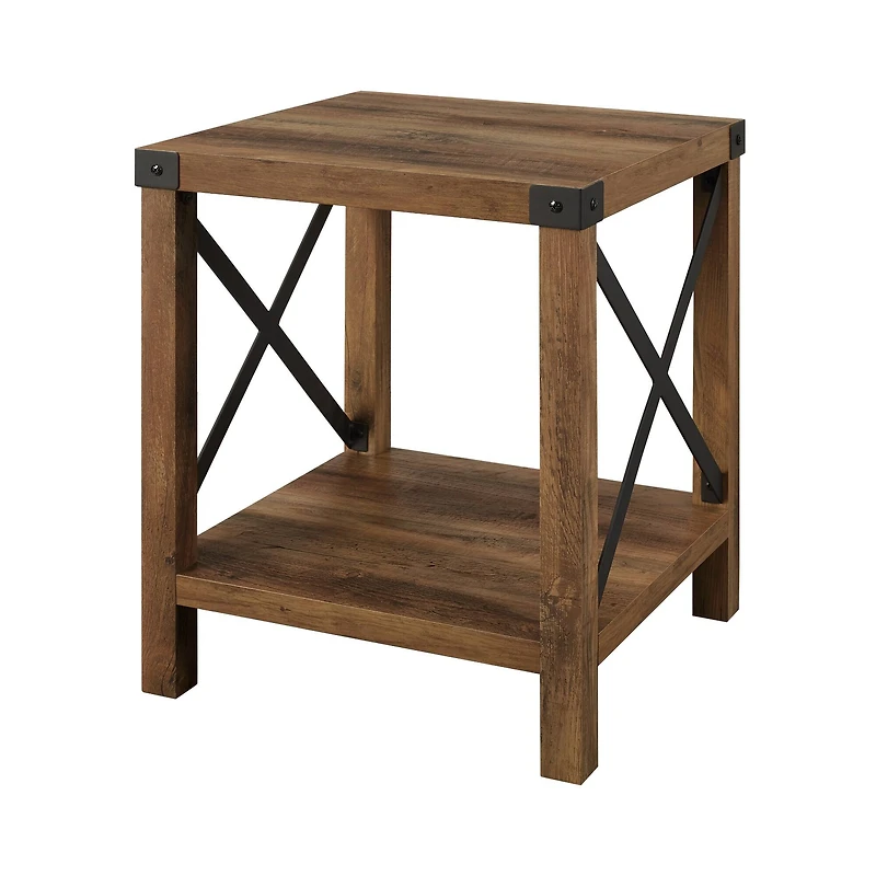 Walker Edison Reclaimed Barnwood Metal X-Frame Rustic Wood Side Table