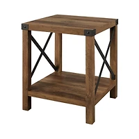 Walker Edison Reclaimed Barnwood Metal X-Frame Rustic Wood Side Table