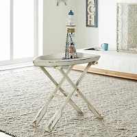 25" White Chinese Fir Coastal Accent Table