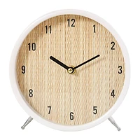 7" Light Brown Wood Woven Clock with White Frame & Silver Legs