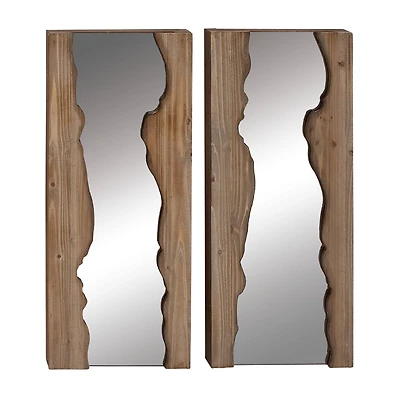 32" Brown Wood Contemporary Wall Mirror Set