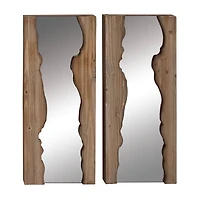 32" Brown Wood Contemporary Wall Mirror Set