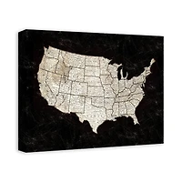 Black United States Map 20" x 16" Canvas Wall Art
