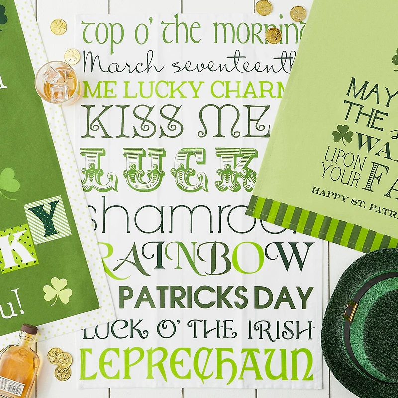 DII® Green & White St. Patrick's Day Printed Dishtowels, 3ct.