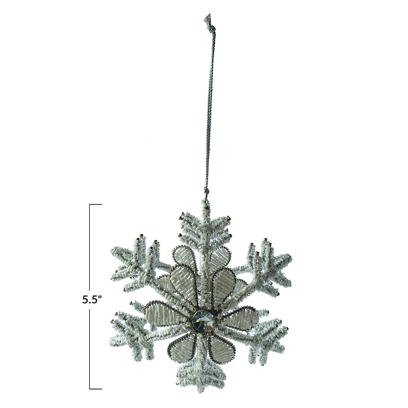 Hello Honey® 5.5" Silver & White Beaded Snowflake Metal & Glass Ornament