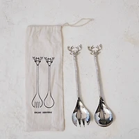 Hello Honey® 11" Reindeer Handle Nickel Finish Salad Server Set