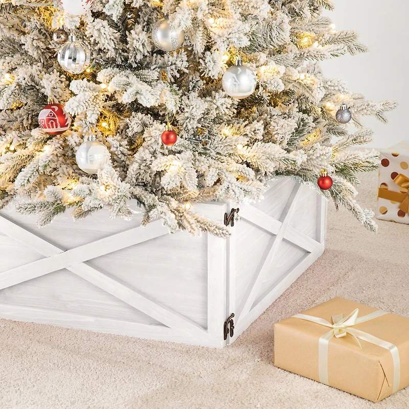 Glitzhome® 26" Washed White Wooden Tree Collar
