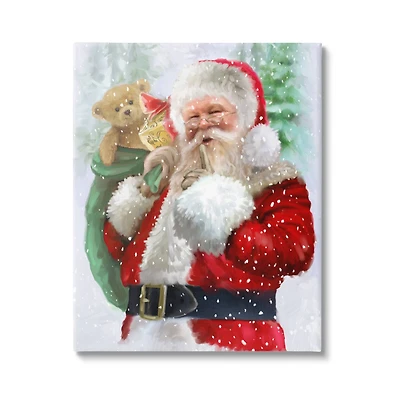 Stupell Industries Jolly Shh Santa Claus Gift Sack Canvas Wall Art