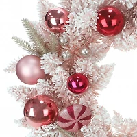 24" Pink Ornament & Flocked Pine Wreath with Red Bow by Ashland®