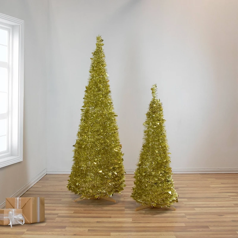 6ft. Unlit Gold Tinsel Pop-Up Artificial Christmas Tree