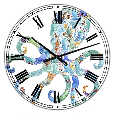 Designart 'Octopus Made Of Octopus Large Nautical & Coastal Wall Clock