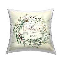Stupell Industries Wonderful Time of Year Holiday Wreath Throw Pillow