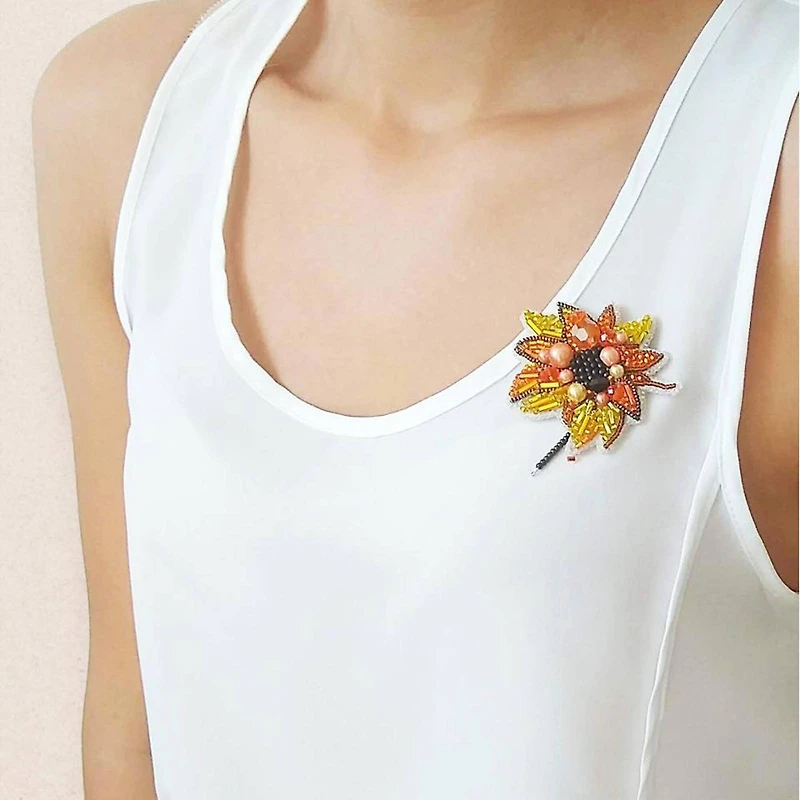 Crystal Art Beadwork Kit For Creating Broоch Sunflower