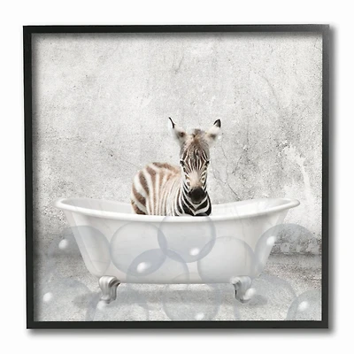 Stupell Industries Baby Zebra Bath Time Wall Art in Black Frame
