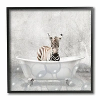 Stupell Industries Baby Zebra Bath Time Wall Art in Black Frame