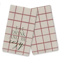 Be Cozy Red and Cream Check Tea Towel - Set of 2