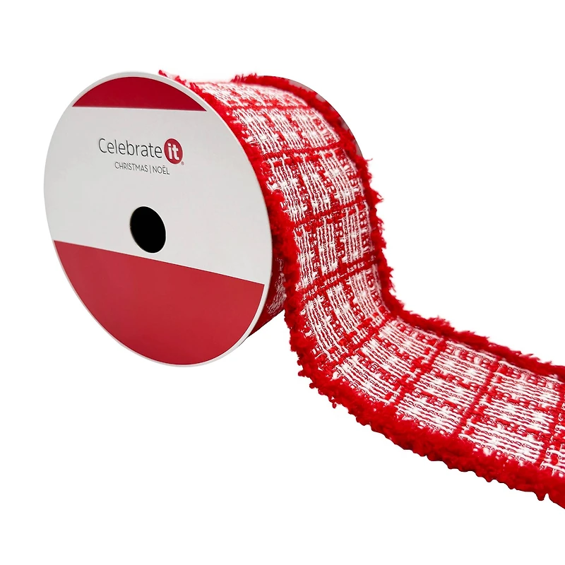 3.5" x 12ft. Red & White Knit Wired Ribbon by Celebrate It®
