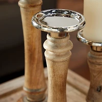 Brown Mango Wood Traditional Candle Holder Set