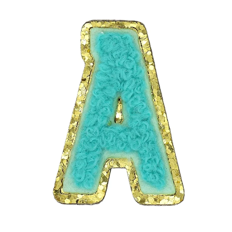 Mini Teal Chenille Letter Iron On & Adhesive Patch by Make Market