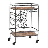 2-Tier Brown Chinese Fir and Metal Industrial Bar Cart