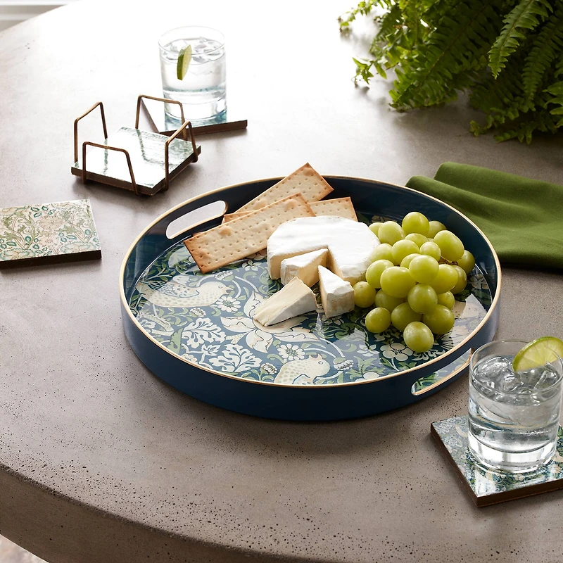 13.5" Blue and Green Round William Morris Tray