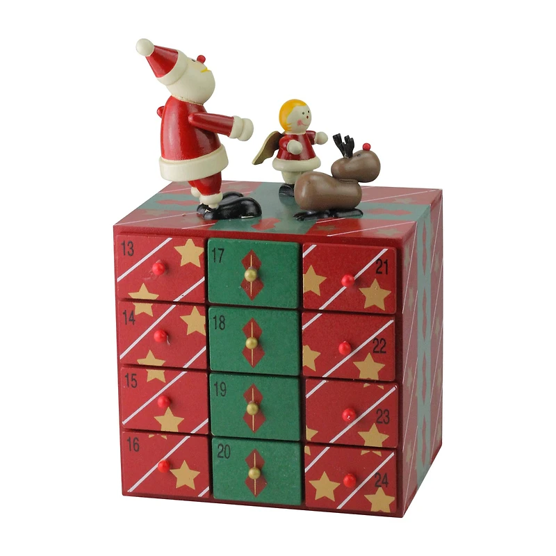 10.5" Red & Green Elegant Advent Storage Calendar Box