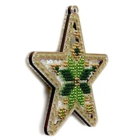 Wonderland Crafts Green & Gold Star Christmas Ornament Bead Embroidery Kit