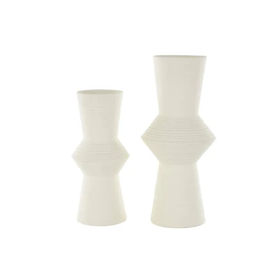 Ceramic Ribbed Cone Shaped Vase Set