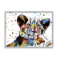 Stupell Industries Abstract Lion Cub Portrait Vibrant Polka Dots Framed Wall Art