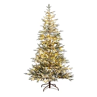 7ft. Pre-Lit Flocked Woodland Fir Artificial Christmas Tree, Warm White LED Lights