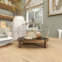 12.5" Dark Brown Mango Wood Cake Stand with Glass Cloche